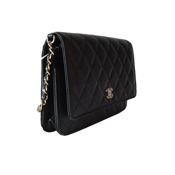 Chanel Lambskin Quilted Pearl Wallet On Chain WOC Black - Picture 3 of 7